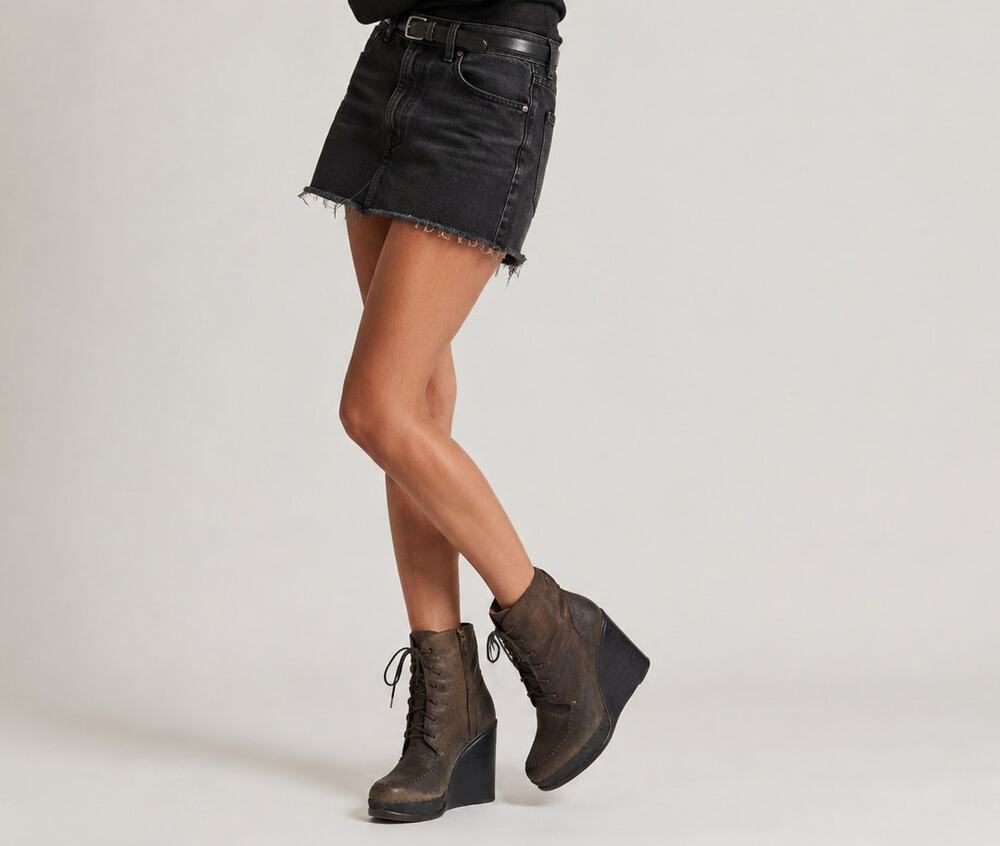 Rag & Bone Brown Leather Combat Wedge Ankle Boots Distressed Womens 9 Lace Up